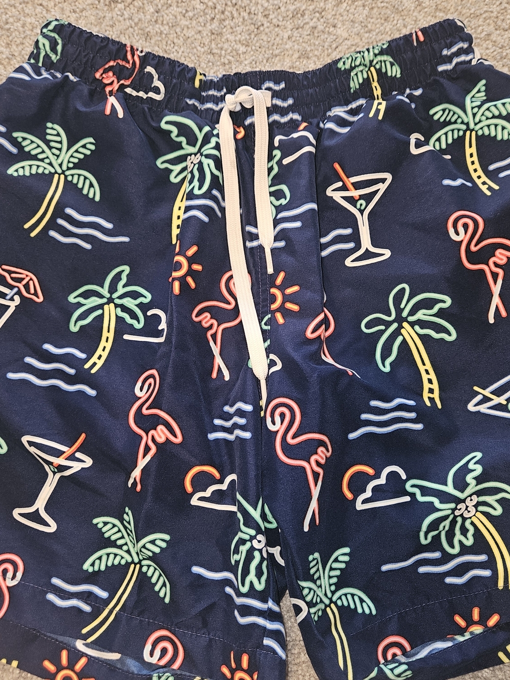 Chubbies Navy Neon Tropical Flamingo Swim Trunks